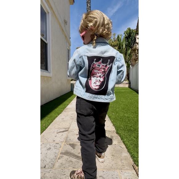 NOTORIOUS BIG King 90s Upcycled Denim Jacket Rap Hip Hop Retro Vintage Kids 6Y